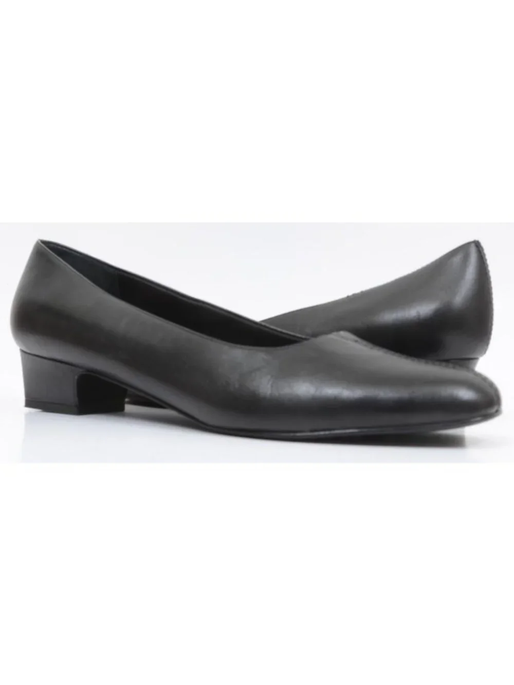 Trotters Doris Black Leather Round Toe Low Heel Classic Career Pump Women 12N